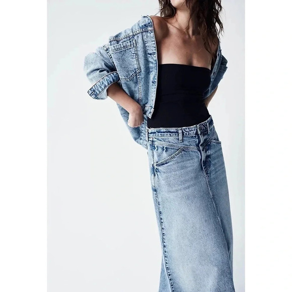 NWT Free People Come As You Are Denim Maxi Skirt Size 0 - Picture 12 of 12
